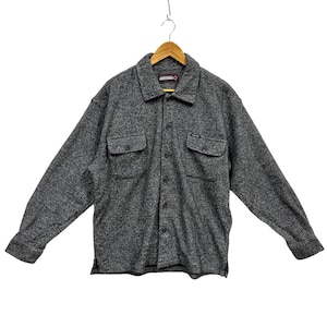 Vintage Lucky Strike Wool Shirt Jacket Button Up Sweater Shirt Unique Dark Heather Grey Casual Minimalist Large