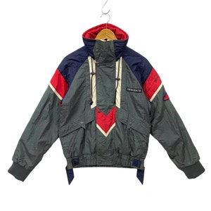 Vintage Descente Ski Jacket Descente Snow Jacket Snowboard Hiking Outdoor Scrum-Q Special Team Ski Club Colorblock Jacket Grey Small Medium