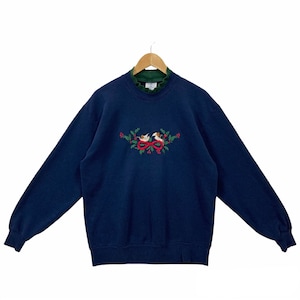 Vintage 90er Jahre Kardinal Vogel Sweatshirt Kardinal Vogel Pullover Cardinal Crewneck Pullover Lebensraum Floral Vogel Stickerei Logo Navy Blau M L