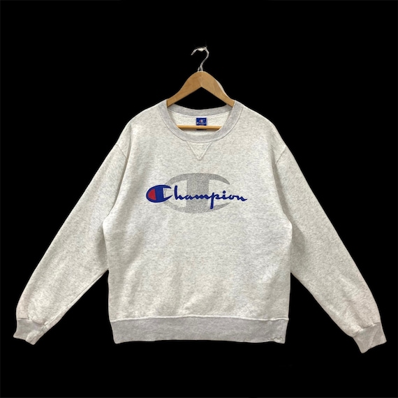 Vintage 90s Champion Sudadera Champion Sweater Champion Crewneck Pullover  OG Style Champion Spellout Big Logo Print Heather Grey Large -  México