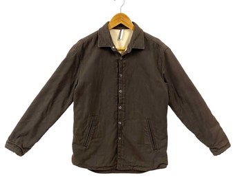 Vintage Style Japanese Made Brown Fade Colorway Heavy Cotton Jacket Button Up Workwear Casual Minimalist Slim Fit Small Medium