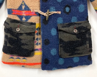 Japanese Brand Cube Sugar Duffle Coat Crazy Pattern Aztec