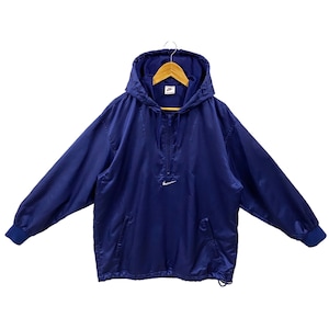Vintage 90s Nike Half Zip Pullover Hoodie Jacket Windbreaker Nike Track Jacket Hip Hop Streetwear Style Center Swoosh Logo Embroidery Blue L