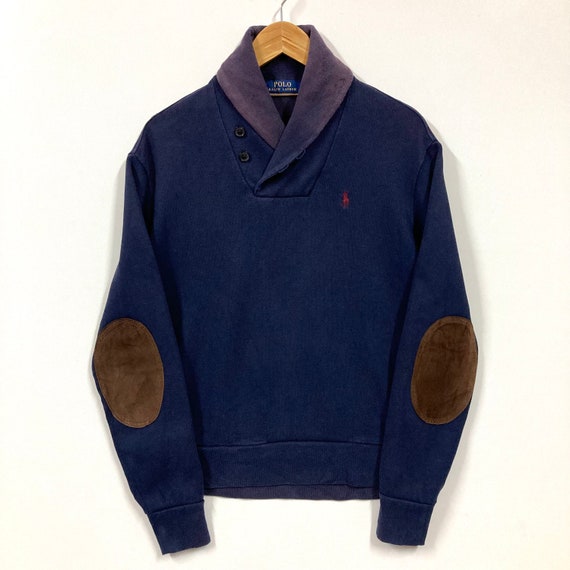 POLO Ralph Lauren Shawl Collar Sweatshirt Leather… - image 3