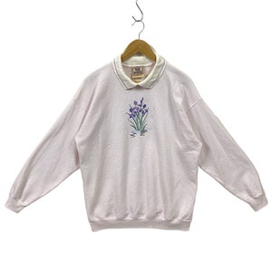 Vintage 90s Top Stich By Morning Sun Sweatshirt Pullover Grandma Core Flower Embroidered Sweater Light Pink Size Large