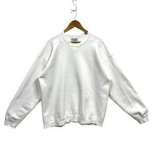 Vintage 90s Discus Athletic Plain Crewneck Sweatshirt In White By Tultex USA Heavy Cotton Size Large XLarge