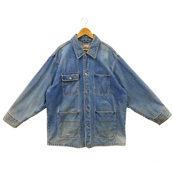 Faded Distressed Vintage Uniqlo Denim Chore Coat Japanese Brand Carhartt Design Denim Workwear Jacket Uniqlo Jeans Blue XL