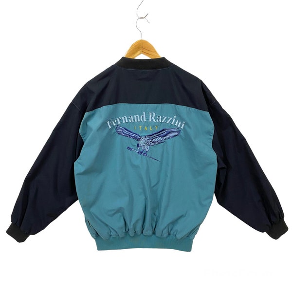 Vintage Japanese Brand Fernand Razzini Eagle Jacket Light Bomber Style Windbreaker Eagle Embroidered Logo Jacket Green Black Mens L XL