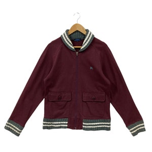 Vintage Burberry Blue Label Full Zip Up Sweater Burberry Sweatshirt Burberry Cardigan Burberry Embroidered Logo Maroon Red Women Large