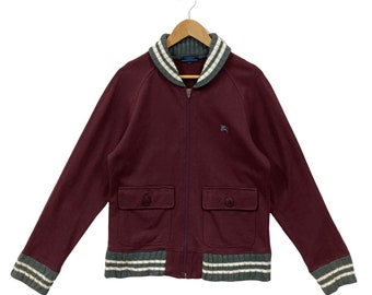 BURBERRY BLUE LABEL ニットパーカー ジップアップ 赤 M Vintage Burberry Blue Label Full Zip up Sweater Burberry