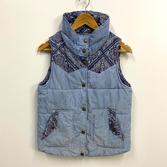 Japanese Brand Vintage Bandana Paisley Puffer Gilet Vest Jacket Snap Button  Streetwear Hip Hop Rap Blue Small -  Australia