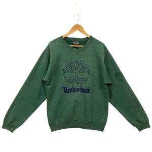 Reworked Distressed Vintage 90s Timberland Crewneck Sweatshirt Timberland Sweater Pullover Hip Hop Timberland Embroidered Logo Green Medium