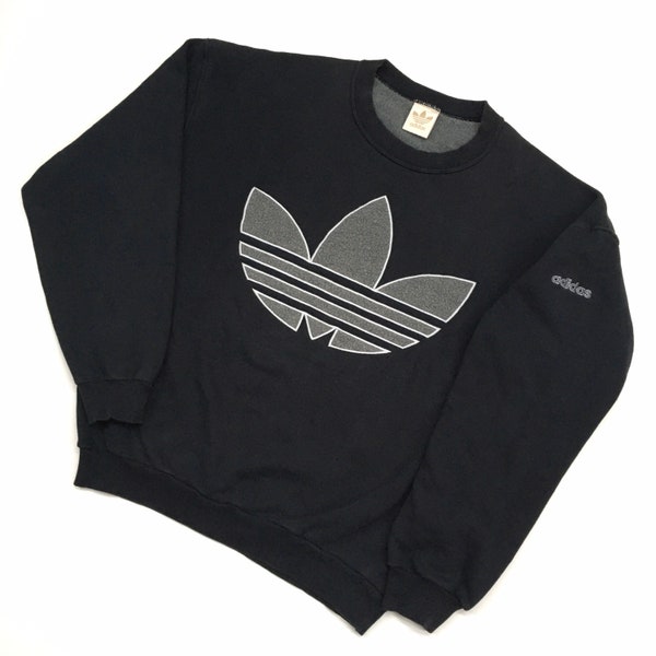 Vintage 90s Adidas Sweatshirt Adidas Crewneck Adidas Sweater Pullover Adidas Big Logo Streetwear Adidas Trefoil Logo Black Size Medium