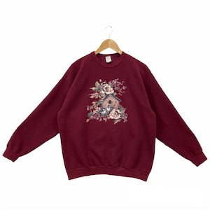 Vintage 90s Graphics Cardinal Bird Sweatshirt Cardinal Bird Sweater Bird Crewneck Pullover Habitat Floral Bird Print Logo Maroon Red M L
