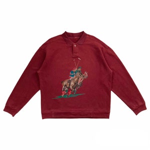 Vintage 80s GUCCI POLO Sweatshirt Gucci Polo Sweater Polo Collar Sweater Gucci Crewneck Pullover Classic Polo Art Print Maroon Red Medium image 1