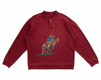 Vintage 80er Jahre GUCCI POLO Sweatshirt Gucci Polo Pullover Polokragen Pullover Gucci Crewneck Pullover Classic Polo Art Print Maroon Rot Medium