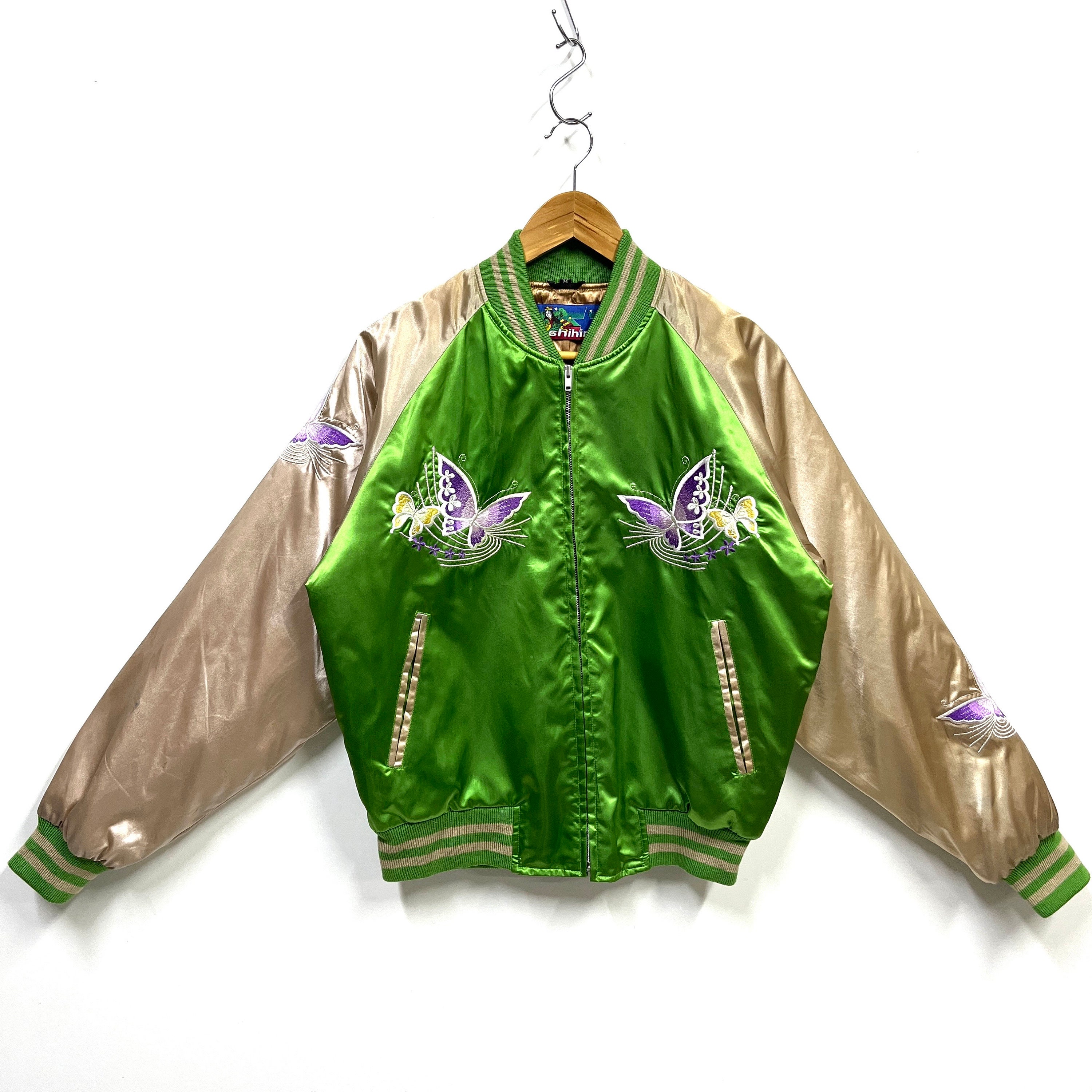 Vintage Sukajan Souvenir Bomber Jacket Butterfly Embroidery Yokosuka by Hoshihime Japan Satin Finish Green Bronze Sleeves Small Medium - Etsy Vintage Sukajan Souvenir Bomber Jacket Butterfly Embroidery Yokosuka by Hoshihime Japan Satin Finish Green Bronze Sleeves Small Medium - Etsy