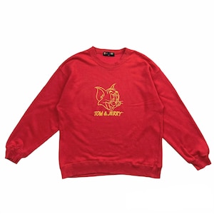 Vintage Tom y Jerry sudadera Tom y Jerry suéter Tom y Jerry cuello redondo suéter clásico dibujos animados Tom Cat Logo bordado rojo medio