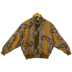 Vintage Paisley Art Bomber Jacket Paisley Jacket Silk Light Bomber Jacket Boho Hippie Contemporary Art Paisley Print Design Jacket Brown M L