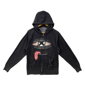 Horror Graphic Hoodie Monster Hoodie Ghost Animation Print Full Zip Hoodie Sweatshirt Spooky One Eyed Print Dark Grey Small Medium