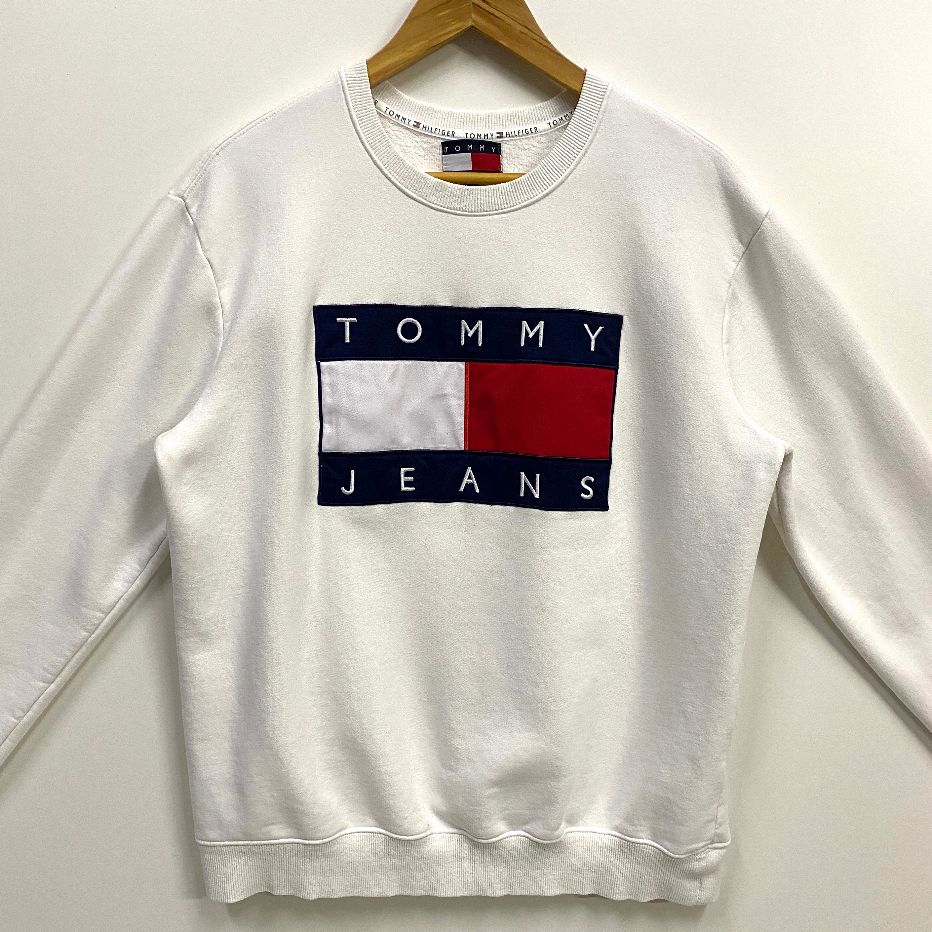 Vintage 90s Tommy Jeans Sweatshirt Tommy Hilfiger Crewneck Tommy Hilfiger  Sweater Streetwear Tommy Hilfiger Embroidery Logo White Size M - Etsy