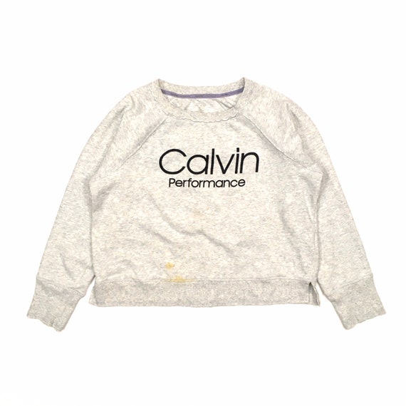 Calvin Klein Sweatshirt Calvin Klein Performance Crewneck Cropped Sweater  Distressed Sweater Pullover Jumper Women Grey Size Large - Etsy | Sweatshirts