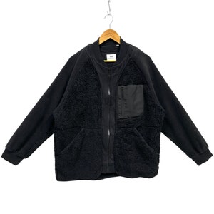 White Mountaineering Deep Pile Fleece Bomber Jacket Japanese Brand Streetwear Gorpcore Uniqlo Collab Black Large