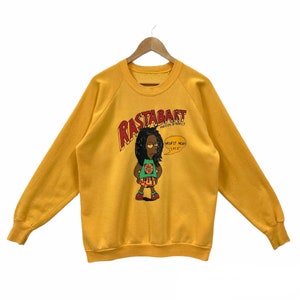 Vintage 90s Bart Simpson Sweatshirt Bart Sweater Rasta Bart Simpson Crewneck Pullover Parody Cartoon Rastabart Print Yellow Size Medium