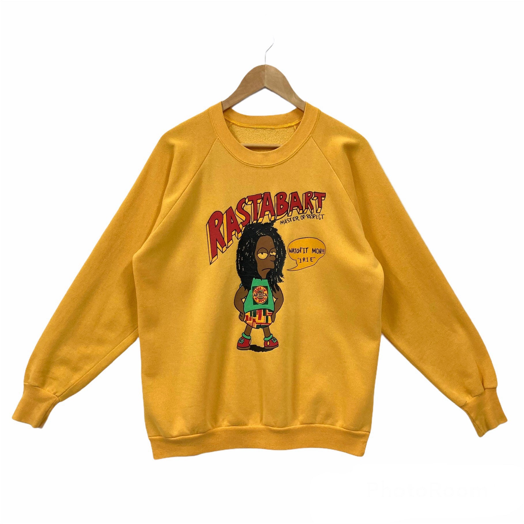 Vintage 90s Bart Simpson Sweatshirt Bart Sweater Rasta Bart Simpson Crewneck Pullover Parody Cartoon Rastabart Print Yellow Size Medium
