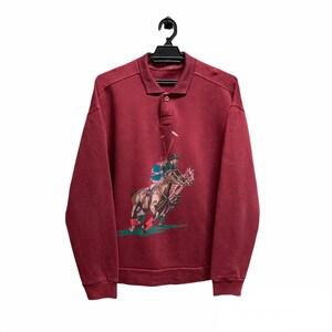 Vintage 80s GUCCI POLO Sweatshirt Gucci Polo Sweater Polo Collar Sweater Gucci Crewneck Pullover Classic Polo Art Print Maroon Red Medium image 2