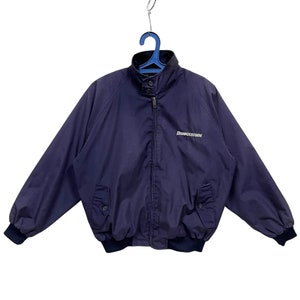 Vintage Bridgestone Bomber Harrington Style Jacket Motorsport Racing Theme Bridgestone Embroidered Logo Navy Blue Small Medium