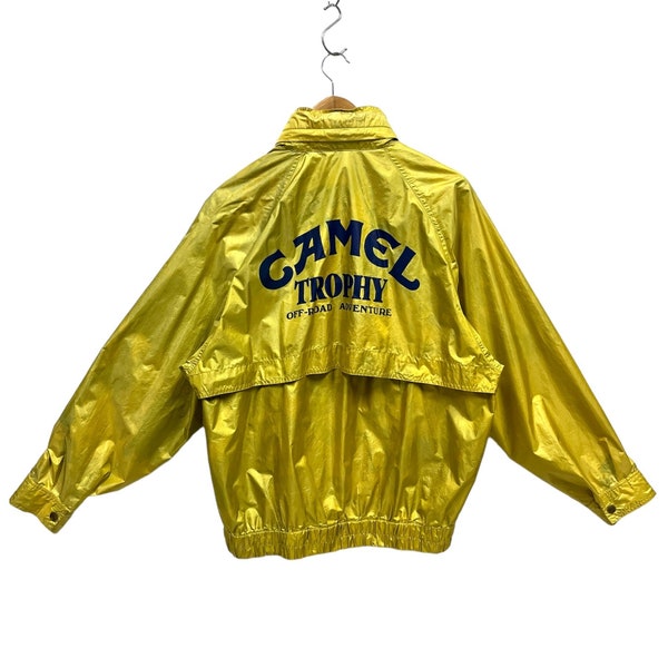 Vintage 90s Camel Trophy Windbreaker Raincoat Jacket Off Road Motorsport Jacket Off Road Avdenture Print Yellow Blue Dye Large