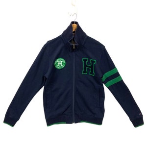 Tommy Hilfiger Full Zip Sweatshirt Tommy Hilfiger Sweater Tommy Hilfiger Crewneck Tommy Hilfiger Logo Applique NYC Patch Navy Blue Medium