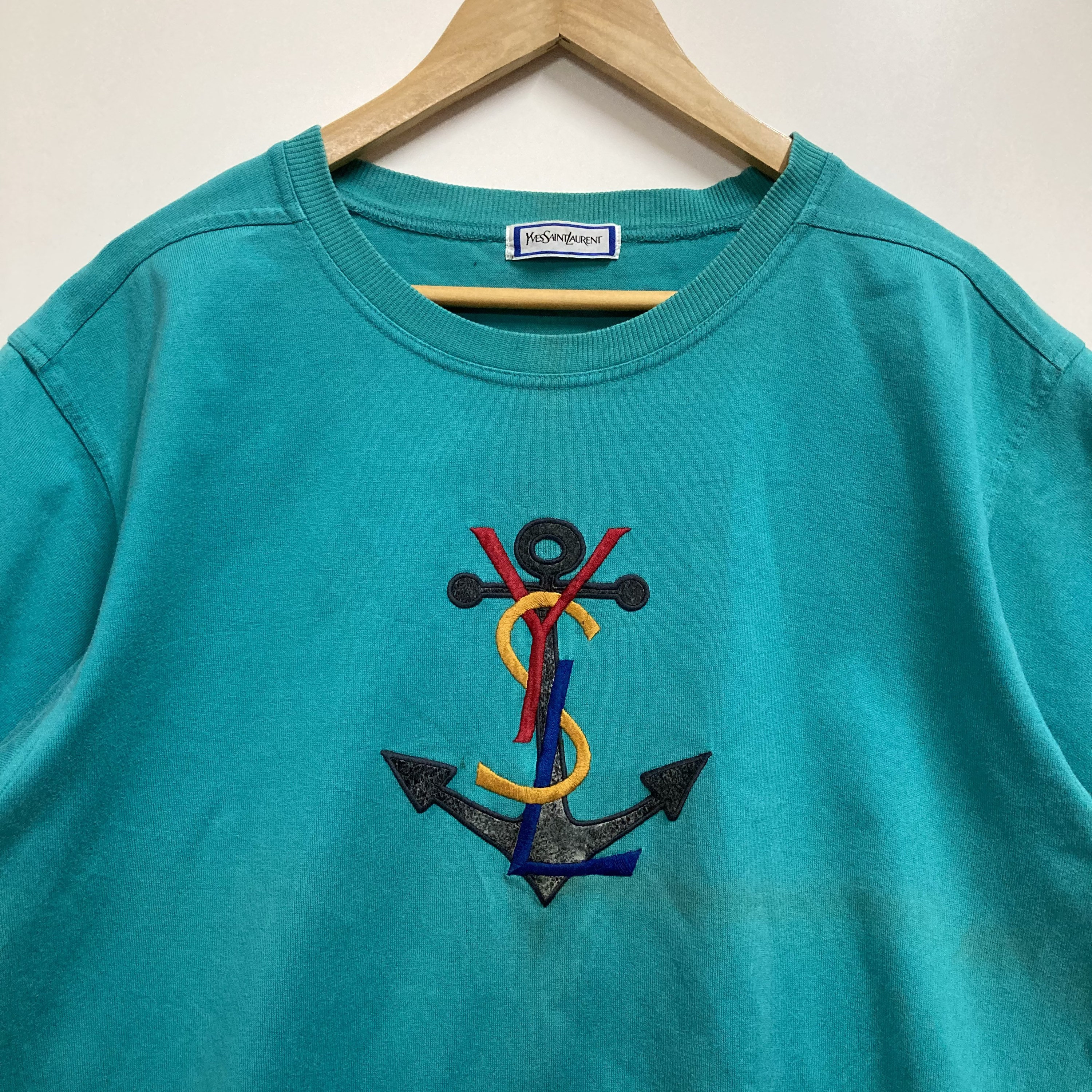 Yves Saint Laurent リンガーTシャツ センター刺繍ロゴ y2k