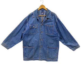Vintage NET Denim Workwear Jacket The Net Jeans Chore Coat Oversized Blue Medium Large