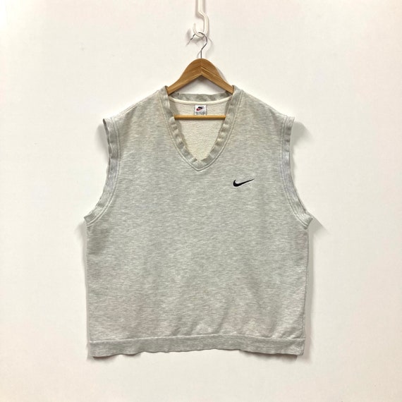 Vintage des années 90 Nike Vneck débardeur pull Nike Sweat pull sans  manches Nike gilet pull Nike Swoosh brodé Logo gris pour homme XXL -   France