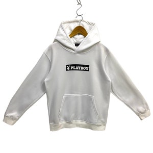 Playboy Bunny Hoodie Sweatshirt Crewneck Pullover Playboy Bunny Logo Print White Medium Large