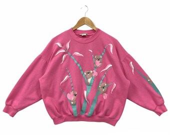 Vintage 90s Koala Bear Sweatshirt Koala Sweater Habitat Animal Koala Bear Crewneck Pullover Oversized Crop Top Koala Bear Print Pink Medium