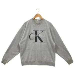 Vintage 90s Calvin Klein Sweatshirt Calvin Klein Sweater Calvin Klein Crewneck Pullover Oversized Calvin Klein Embroidered Logo Grey Large