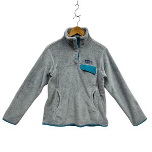 Patagonia Fleece Sweater Patagonia Polartec Thermal Pro Quarter Button Grey Turquoise Trim Womens Medium