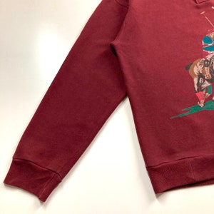 Vintage 80s GUCCI POLO Sweatshirt Gucci Polo Sweater Polo Collar Sweater Gucci Crewneck Pullover Classic Polo Art Print Maroon Red Medium image 6
