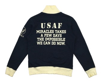 Vintage Avirex Sweatshirt US Air Force Full Zip Sweater USAF Sweatshirt Military & Historical  Army Crewneck Sweater Blue Size Small