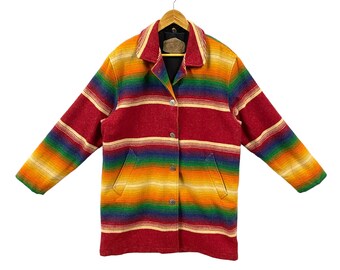 Vintage 90s Woolrich Aztec Wool Zipper Jacket Native Navajo 