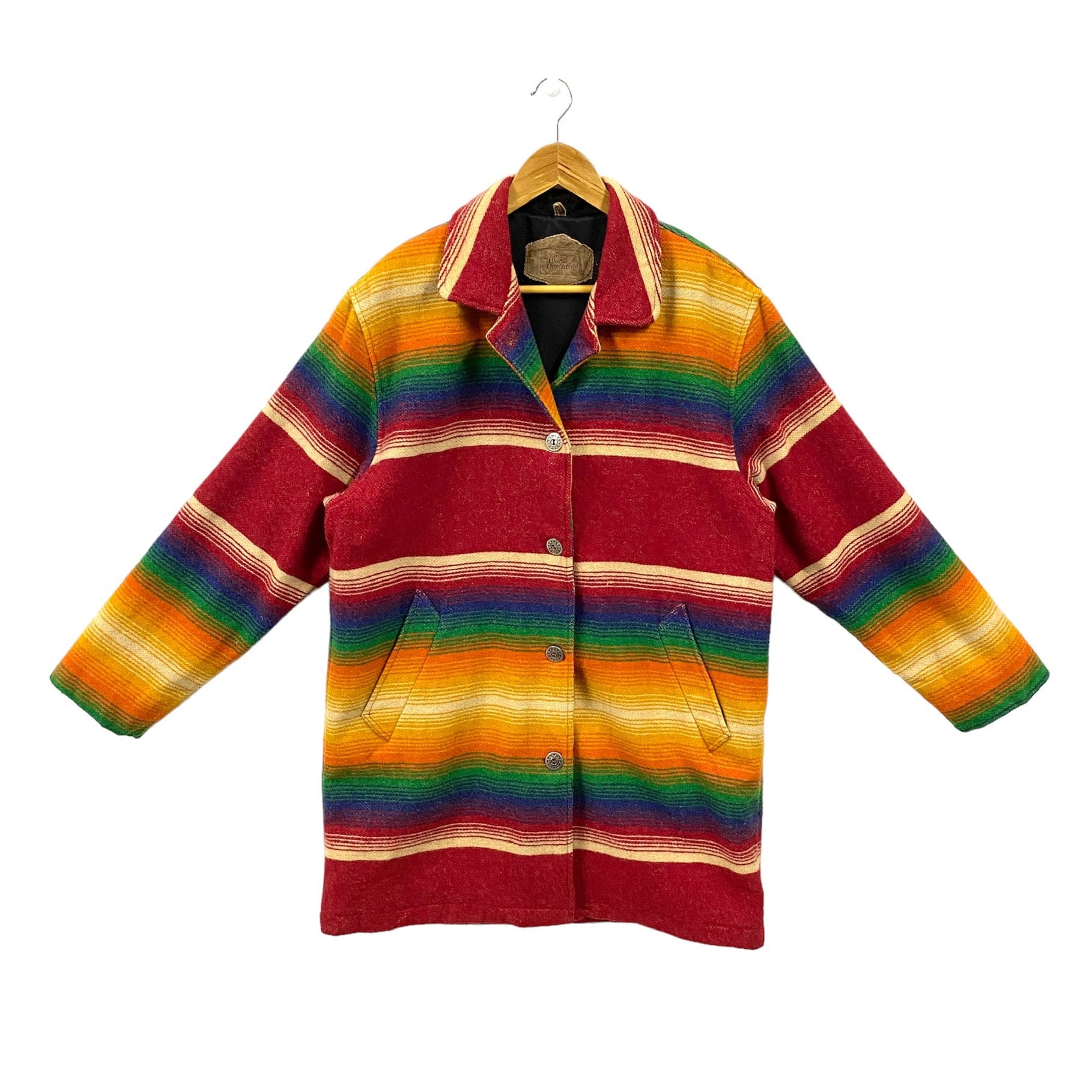 Vintage 90s Woolrich Wool Coat Southwestern Multicolor Stripe