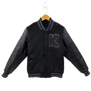 Karl Kani Jacket Karl Kani Varsity Jacket Bomber Quilted Wool Faux Leather Jacket Hip Hop Swagger Streetwear Gangsta Brooklyn Black Medium