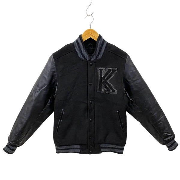 Karl Kani Jacket Karl Kani Varsity Jacket Bomber Quilted Wool Faux Leather Jacket Hip Hop Swagger Streetwear Gangsta Brooklyn Black Medium