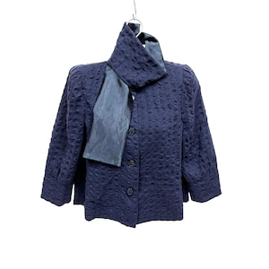 Emporio Armani Runway Wool Blouse Shirt Top Button Up Luxury Virgin Wool Textured Fabric Navy Blue Women Size IT 42 Small Medium