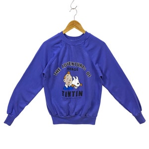 RZADKA Vintage Przygody Tintina Bluza Tintin Komiks Francuski Animowany Serial TV Tintin Kreskówka Herge Pannill Tag USA Fioletowy Mały