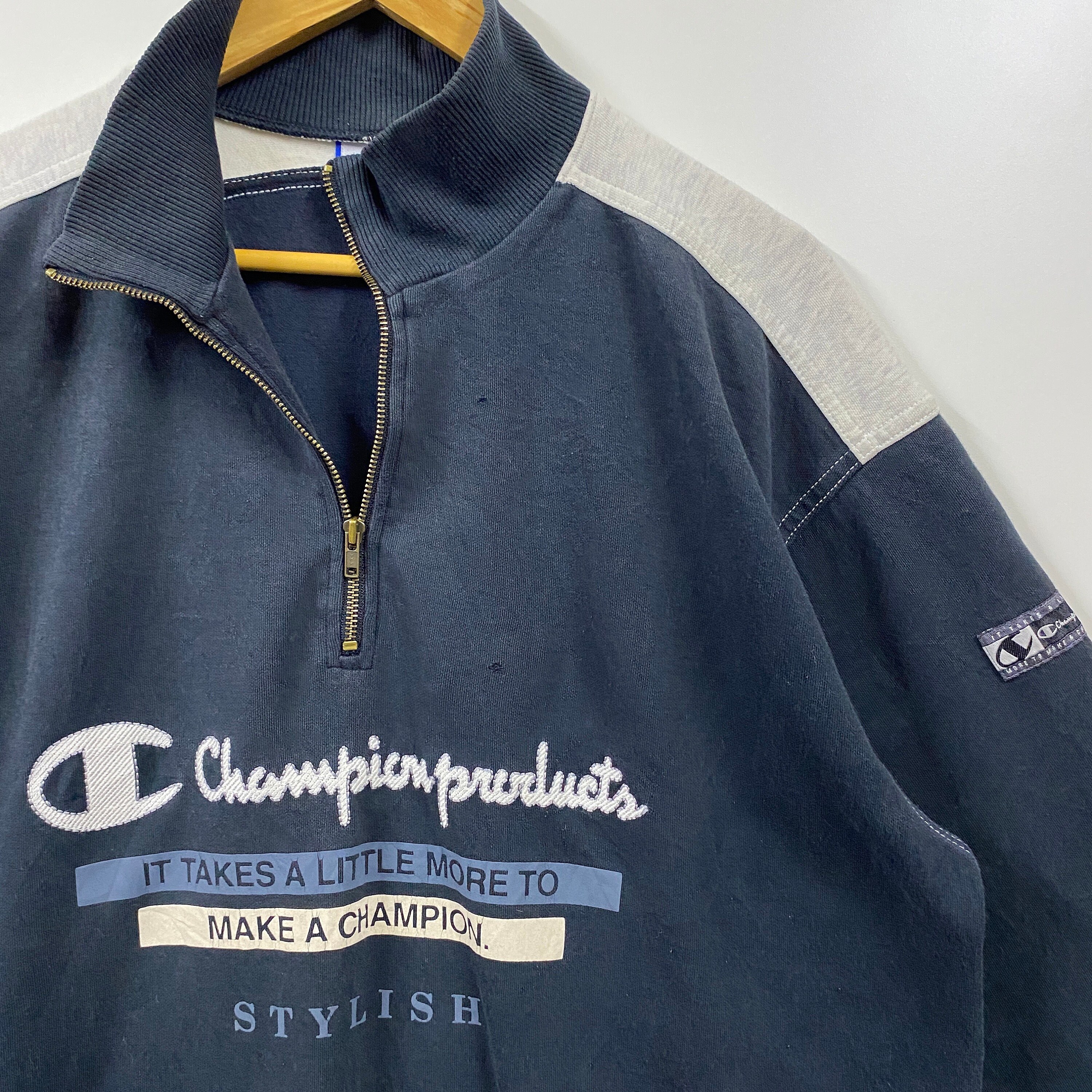 Faded Distressed Vintage Champion Quarter Zip Sweatshirt
