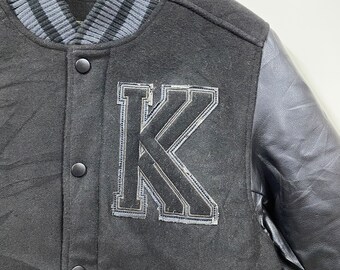 Karl Kani Jacket Karl Kani Varsity Jacket Bomber Quilted Wool Faux Leather  Jacket Hip Hop Swagger Streetwear Gangsta Brooklyn Black Medium